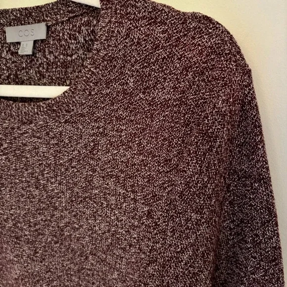 COS Heavyweight Linen Cotton Burgundy Red Marled Crew Neck Knit Sweater Size XS - Picture 2 of 5